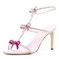 thumbnail image 1 of FSJ Women Sexy Bows Rhinestone Open Toe Sandals Strappy Stiletto High Heels Ankle Buckle Backless Wedding Party Dress Shoes Size 5 Pink, 1 of 4