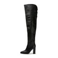 thumbnail image 1 of FSJ Women Sexy Chunky Thigh High Heel Back Lace Up Over The Knee Boots Almond Closed Toe Side Zipper Boots Wide Calf Dress Shoes Size 11 Black, 1 of 4