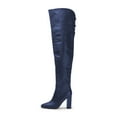 thumbnail image 1 of FSJ Women Sexy Chunky Thigh High Heel Back Lace Up Over The Knee Boots Almond Closed Toe Side Zipper Boots Wide Calf Dress Shoes Size 8 Blue, 1 of 4