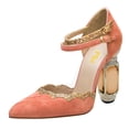 thumbnail image 1 of FSJ Women Sexy Crystal Sturdy Block High Heels Pumps Pointed Closed Toe Ankle Strap Adjustable Double Buckle Strap D'Orsay Sandals Party Wedding Shoes Size 9 Coral, 1 of 4