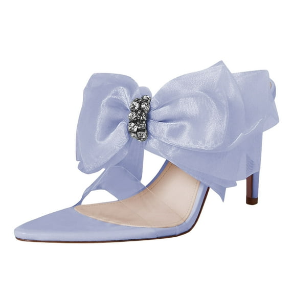 FSJ Women Sexy Cute Chiffon Pointed Open Toe Sandals Bow Slip On Stiletto High Heel Mules Daily Walking Party Dressy Shoes Size 5 Purple