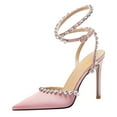 thumbnail image 1 of FSJ Women Sexy Pointed Closed Toe Pumps Sparkling Rhinestone Lace Up Sandals Stiletto High Heels Slingback Wedding Bridal Dress Shoes Size 9.5 Pink, 1 of 4