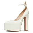 thumbnail image 1 of FSJ Women Sexy Pointed Toe Platform Pumps Buckled Ankle Strap High Block Heels Glossy Evening Night Dressy Shoes Size 7 White, 1 of 4