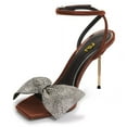 thumbnail image 1 of FSJ Women Sexy Rhinestones Bowknot Stiletto Thin High Heel Sandals Square Open Toe Ankle Buckle Strap Daily Walking Dress Shoes Size 13 Brown, 1 of 5