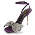 thumbnail image 1 of FSJ Women Sexy Rhinestones Bowknot Stiletto Thin High Heel Sandals Square Open Toe Ankle Buckle Strap Daily Walking Dress Shoes Size 8 Purple, 1 of 5