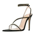 thumbnail image 1 of FSJ Women Sexy Rhinestones Pointed Open Toe Strappy Sandals Stiletto High Heel Studded Rivets Pumps Party Wedding Shoes Size 8 Black, 1 of 3
