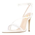 thumbnail image 1 of FSJ Women Sexy Rhinestones Pointed Open Toe Strappy Sandals Stiletto High Heel Studded Rivets Pumps Party Wedding Shoes Size 9.5 White, 1 of 3