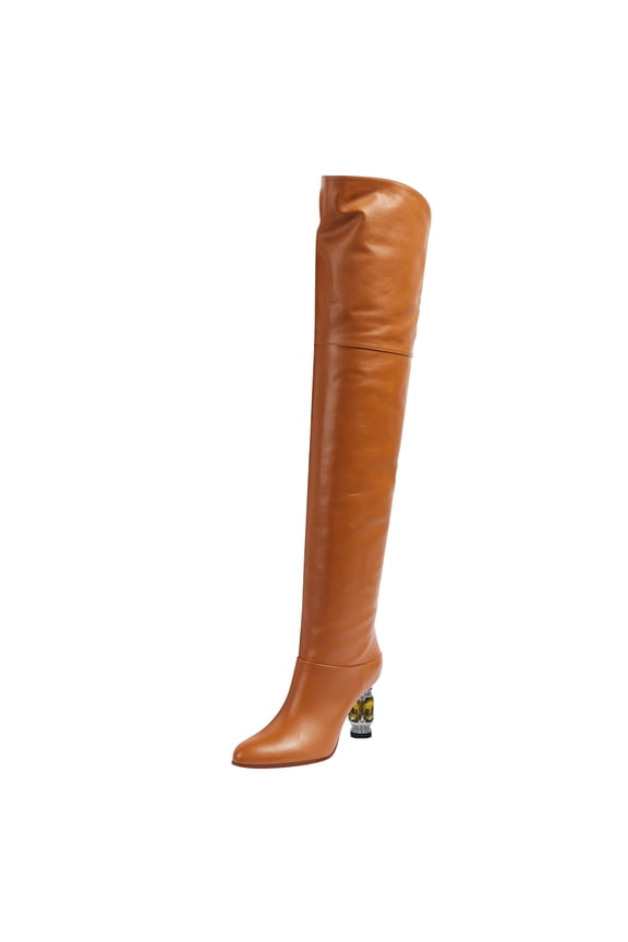 Women Sexy Round Closed Toe Over The Knee Boots Crystal Chunky Thigh High Boots Pull On Stretch Wide Calf Dress Long Boots Shoes Size 5 Brown