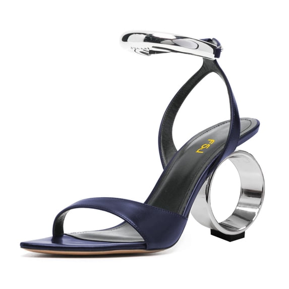 FSJ Women Sexy Single Strap Pointy Open Toe Circle High Heel Sandals Ankle Strap Dress Party Wedding Bridal Pumps Shoes Size 12 Navy