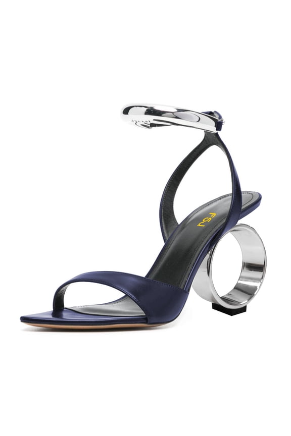 Women Sexy Single Strap Pointy Open Toe Circle High Heel Sandals Ankle Strap Dress Party Wedding Bridal Pumps Shoes Size 12 Navy