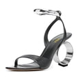 thumbnail image 1 of FSJ Women Sexy Single Strap Pointy Open Toe Circle High Heel Sandals Ankle Strap Dress Party Wedding Bridal Pumps Shoes Size 13 Black Silver, 1 of 4