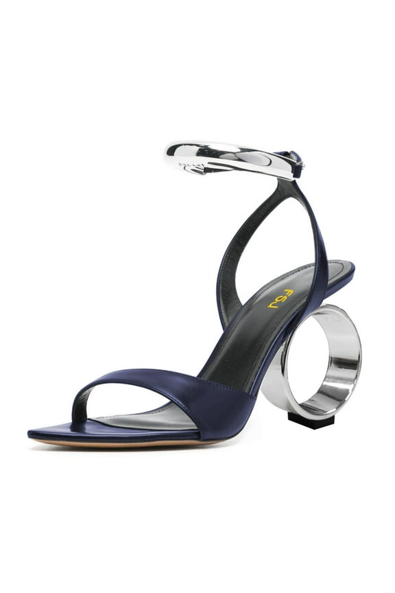 Women Sexy Single Strap Pointy Open Toe Circle High Heel Sandals Ankle Strap Dress Party Wedding Bridal Pumps Shoes Size 16 Navy
