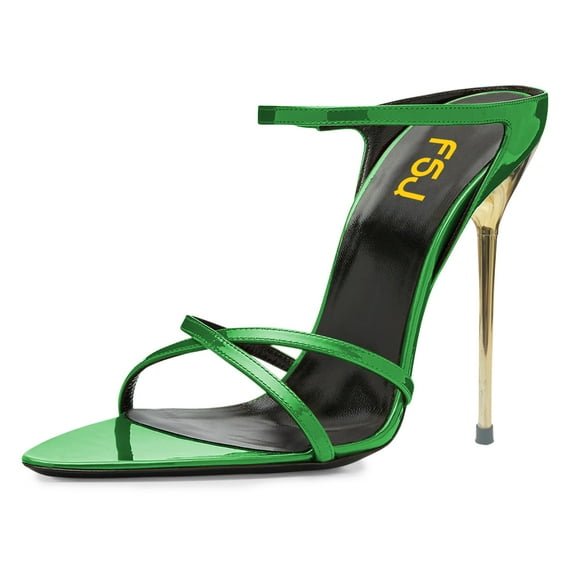 FSJ Women Sexy Slip on Stiletto High Heels Cross Strap Open Almond Toe Mules Fashion Dressy Party Slide Sandals Size 8 Green