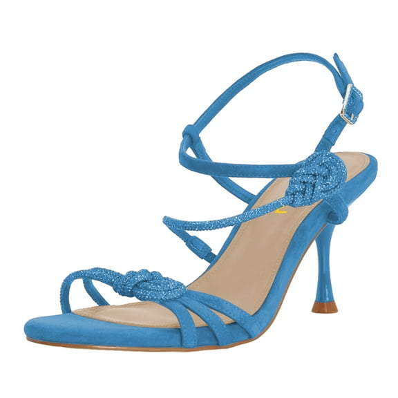 FSJ Women Sexy Stiletto High Heel Sandals Rhinestones Strappy Round Open Toe Ankle Strap Party Prom Dress Shoes Size 8 Blue