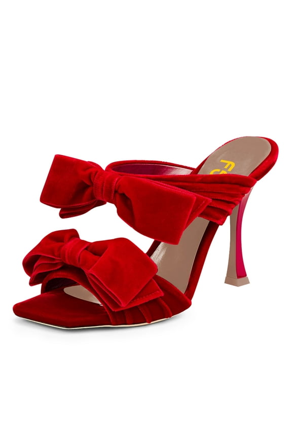 Women Sexy Two Bows Open Toe Mules Stiletto High Heel Slip On Party Evening Prom Dress Slides Shoes Size 8 Red