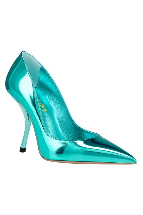 Women Shiny Pointed Toe Patent Pumps Slip on Stiletto High Heels Sexy Party Prom Work Shoes Size 12 Aqua