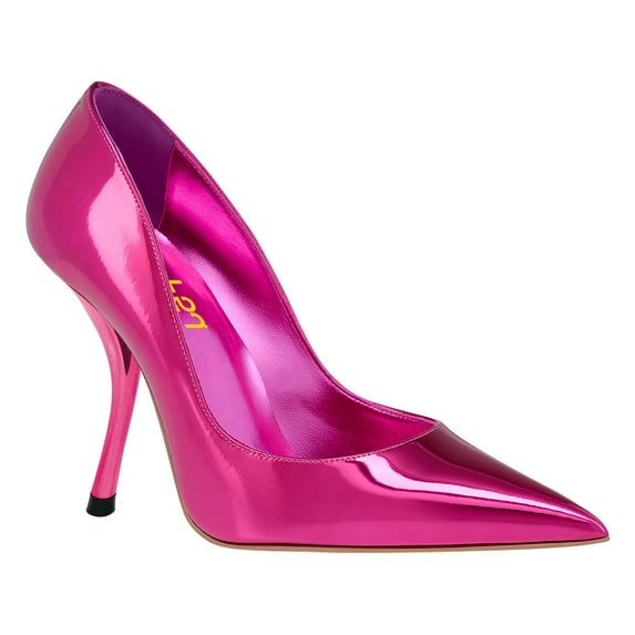 FSJ Women Shiny Pointed Toe Patent Pumps Slip on Stiletto High Heels Sexy Party Prom Work Shoes Size 9 Fuchsia