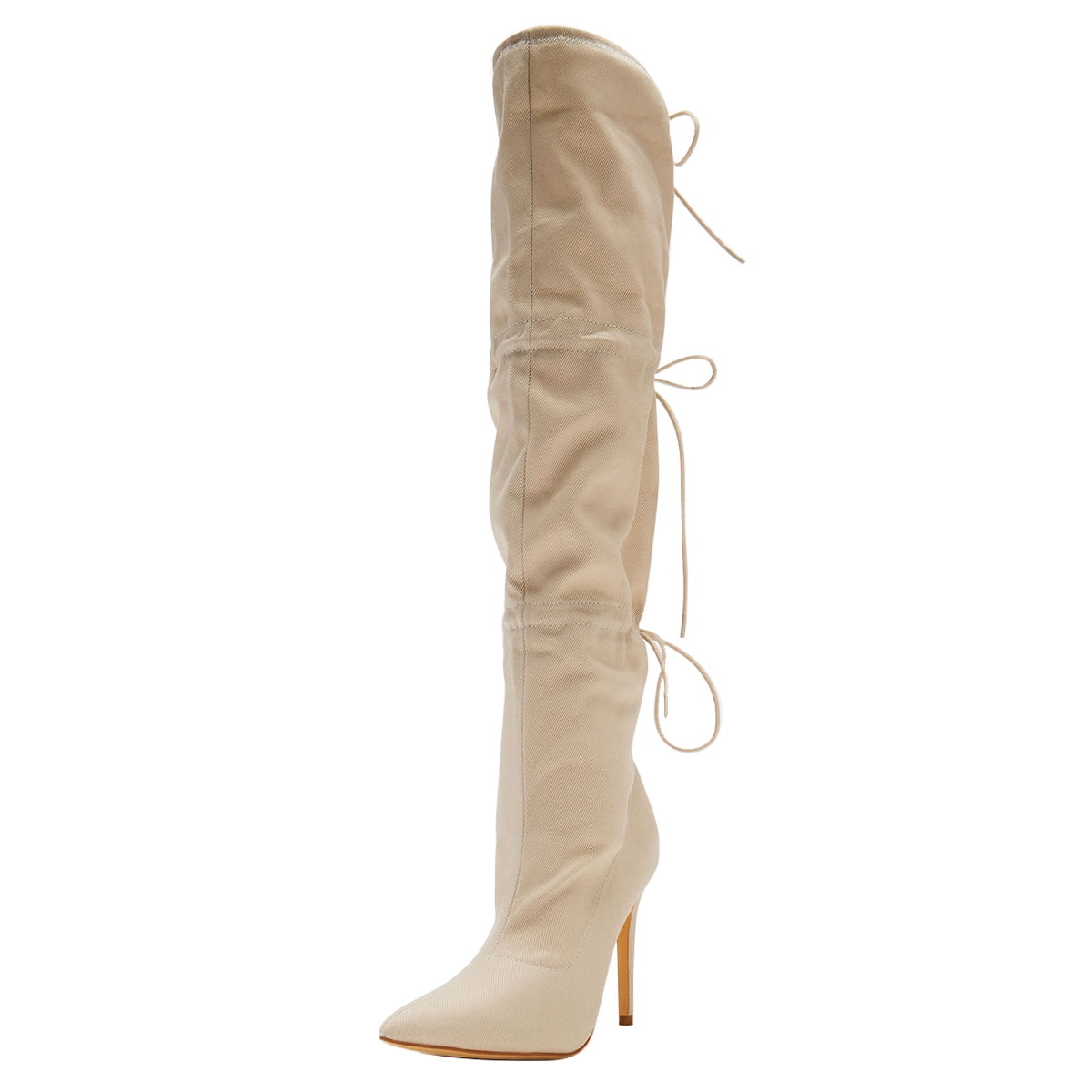 FSJ Women's Over The Knee Boots - Stiletto Heel Pointed Toe Thigh High Boots
