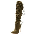 thumbnail image 1 of FSJ Women Simple Lace Up Over the Knee Boots Stiletto High Heel Pointed Closed Toe Sexy Party Dress Long Boots Shoes Size 5 Olive, 1 of 4