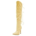 thumbnail image 1 of FSJ Women Simple Lace Up Over the Knee Boots Stiletto High Heel Pointed Closed Toe Sexy Party Dress Long Boots Shoes Size 8 Yellow, 1 of 4