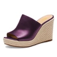 thumbnail image 1 of FSJ Women Simple Round Open Toe Platform Wedge Heel Espadrille Slip On Sandal Summer Casual Mules Outdoor Dressy Shoes Size 13 Purple, 1 of 4