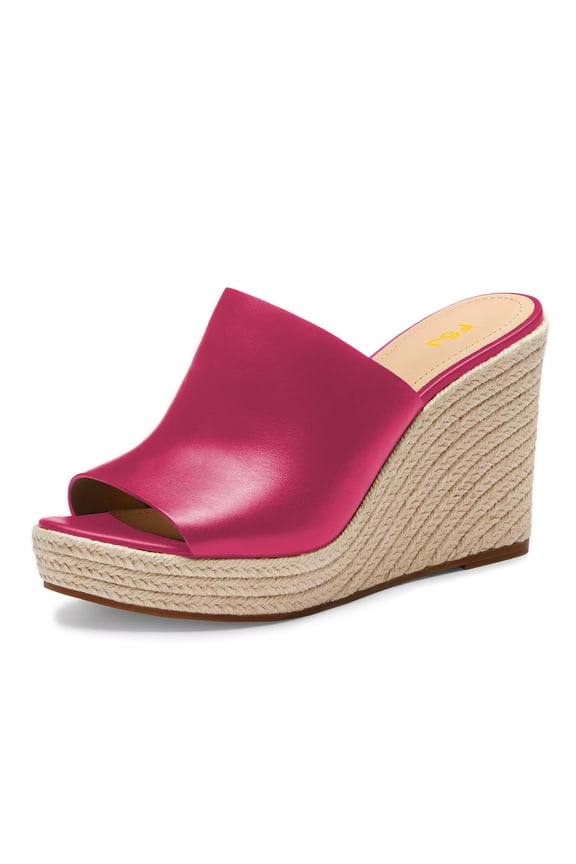 Women Simple Round Open Toe Platform Wedge Heel Espadrille Slip On Sandal Summer Casual Mules Outdoor Dressy Shoes Size 9 Pink