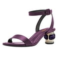 thumbnail image 1 of FSJ Women Simple Single Strap Open Toe Sandals Ankle Buckle Strap Crystal Chunky Low Heels Pumps Wedding Bridal Dressy Slide Shoes Size 12 Purple, 1 of 4
