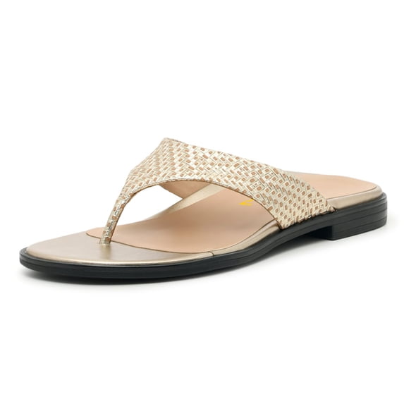 FSJ Women Simple Slide Flip Flops Thong Sandals T-Strap Flat Slip On Slippers Casual Comfort Vacation Summer Day Outfit Shoes Size 14 Gold