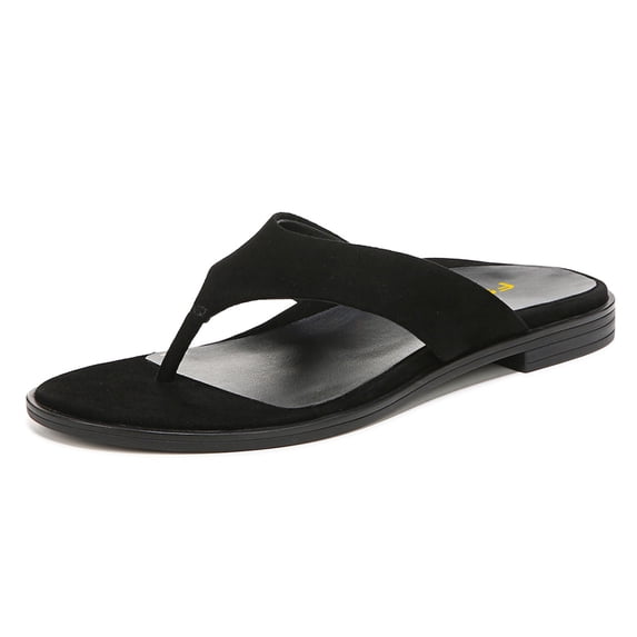 FSJ Women Simple Slide Flip Flops Thong Sandals T-Strap Flat Slip On Slippers Casual Comfort Vacation Summer Day Outfit Shoes Size 8 Black Suede