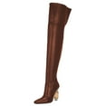 thumbnail image 1 of FSJ Women Simple Square Closed Toe Over The Knee Boots Sparkly Crystal Block Heel Thigh High Boots Back Zipper Party Prom Office Boots Shoes Size 8.5 Brown, 1 of 4