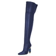 thumbnail image 1 of FSJ Women Simple Square Closed Toe Over The Knee Boots Sparkly Crystal Block Heel Thigh High Boots Back Zipper Party Prom Office Boots Shoes Size 8 Navy, 1 of 4