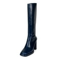 thumbnail image 1 of FSJ Women Simple Square Closed Toe Low Platform Knee-High Boots Chunky High Heel Side Zipper Tall Boots Casual Daily Wear Shoes Size 8 Blue, 1 of 4