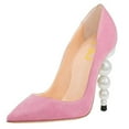 thumbnail image 1 of FSJ Women Slip On Pearl Beaded High Heel Slip On Pumps Pointed Toe Classic Party Club Shoes Size 12 Pink, 1 of 4
