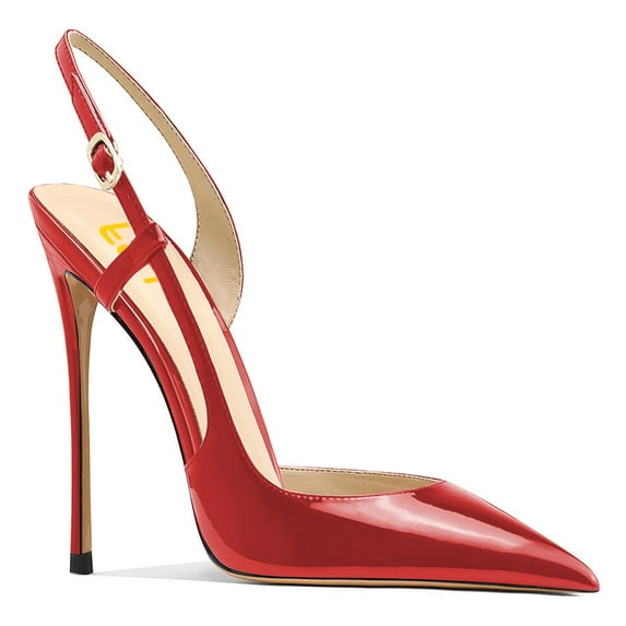 FSJ Women Slip on Pointy Toe D'orsay Pumps Slingback Backstrap High Stiletto Heels Adjustable Buckle Fashion Dress Shoes Size 11 Red