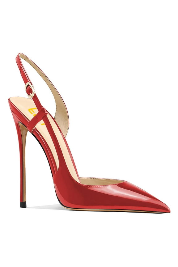 Women Slip on Pointy Toe D'orsay Pumps Slingback Backstrap High Stiletto Heels Adjustable Buckle Fashion Dress Shoes Size 11 Red