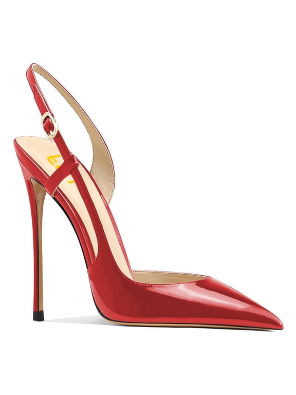 Women Slip on Pointy Toe D'orsay Pumps Slingback Backstrap High Stiletto Heels Adjustable Buckle Fashion Dress Shoes Size 4 Red