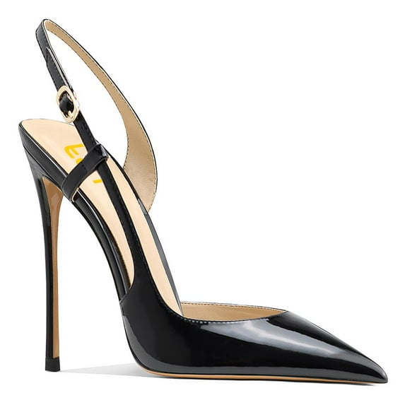 FSJ Women Slip on Pointy Toe D'orsay Pumps Slingback Backstrap High Stiletto Heels Adjustable Buckle Fashion Dress Shoes Size 9 Black