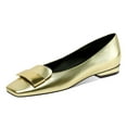 thumbnail image 1 of FSJ Women Slip on Square Toe Pumps Metallic Leather Low Heel Flats Comfortable Dress Office Shoes Size 10 Gold, 1 of 6