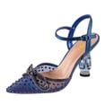 thumbnail image 1 of FSJ Women Sparkling Double Bow Sandals Pointed Closed Toe Ankle Strap Crystal Chunky Mid Heels Pumps Wedding Bridal Party Shoes Size 8 Blue, 1 of 4