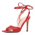 thumbnail image 1 of FSJ Women Sparkly Rhinestone Lace Up Heels Tie Up Stiletto High Heel Sandals Square Open Toe Strappy Prom Party Shoes Size 15 Red, 1 of 4