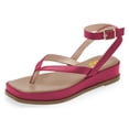 thumbnail image 1 of FSJ Women Split Toe Strappy Thong Sandals Buckled Ankle Strap Flat Heeled Shoes Summer Beach Dressy Flatform Sandals Size 15 Deep Pink, 1 of 5