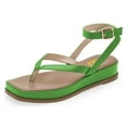 thumbnail image 1 of FSJ Women Split Toe Strappy Thong Sandals Buckled Ankle Strap Flat Heeled Shoes Summer Beach Dressy Flatform Sandals Size 7.5 Green, 1 of 5