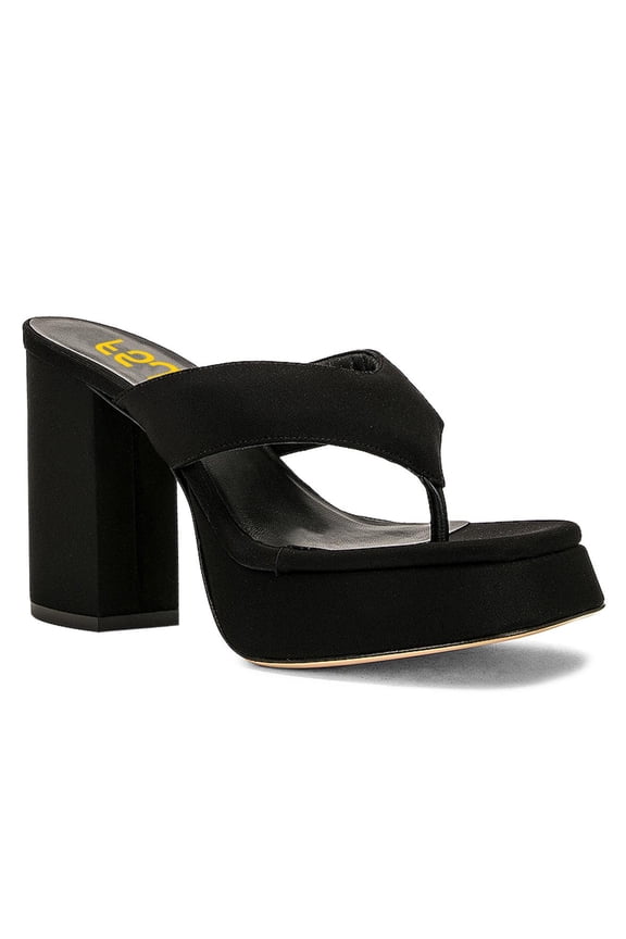 Women Square Split Toe Thong Sandals Slip on Platform Block Chunky Heels Casual Dress Summer Beach Slides Size 5 Black