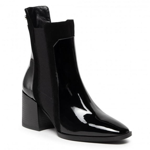 FSJ Women Square Toe Side Zipper Booties Mid Block Chunky Heel Ankle Boots Comfortable Work Daily Walking Shoes Size 9.5 Black