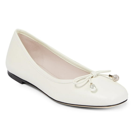 FSJ Women Square Toe Slip on Ballet Shoes Bowknot with Pearls Flats Comfortable Dance Work Shoes Size 11 White