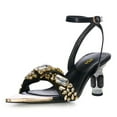 thumbnail image 1 of FSJ Women Strappy Crystal Block Heels with Rhinestones Ankle Strap Pumps Almond Open Toe Sandals Size 8 Black, 1 of 3