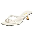 thumbnail image 1 of FSJ Women Strappy Heeled Square Open Toe Thong Sandals Special Kitten Low Heel Chic Flip-flops Versatile Summer Mule Dress Shoes Size 9 White, 1 of 5