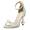 thumbnail image 1 of FSJ Women Stylish Pearls High Heel Open Toe Strappy Sandals Chic Ankle Strap Buckle Bridal Pumps Wedding Party Prom Dress Shoes Size 10 Pale Green, 1 of 4