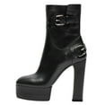 thumbnail image 1 of FSJ Women Stylish Platform Block High Heels Ankle Boots Round Closed Toe Booties Buckled Strap Side Zipper Shoes Size 5.5 Black, 1 of 5