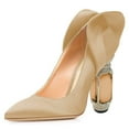 thumbnail image 1 of FSJ Women Stylish Pointed Closed Toe Pumps Crystal Chunky Block High Heels Slip On Unique Curly Back Wedding Dress Shoes Size 5.5 Wheat, 1 of 4